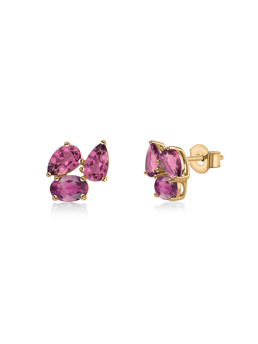 Double Pear Natural Tourmaline Gold Earrings