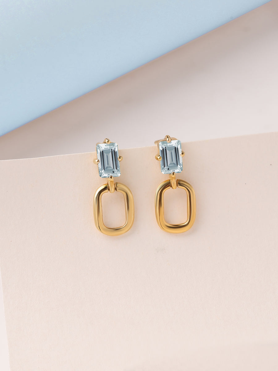 Natural Aquamarine Drop Gold Earrings