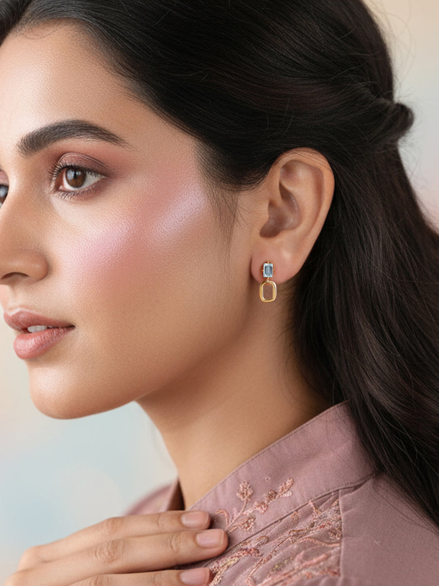 Natural Aquamarine Drop Gold Earrings