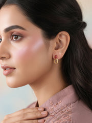 Natural Garnet Drop Gold Earrings