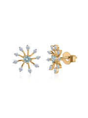 Natural Aquamarine Flower Gold Earrings