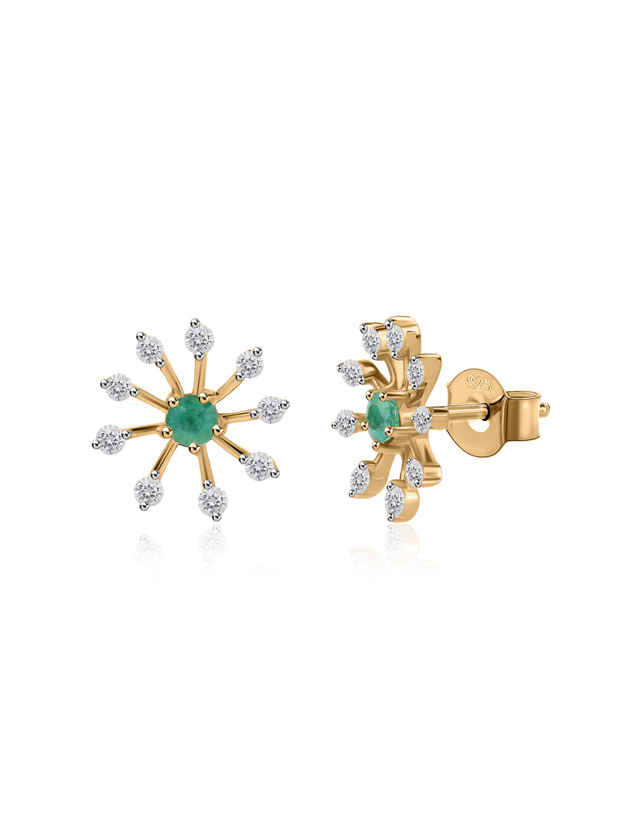 Natural Emeralds Flower Earrings