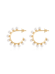 Pearl Studded Half Hoop Earrings