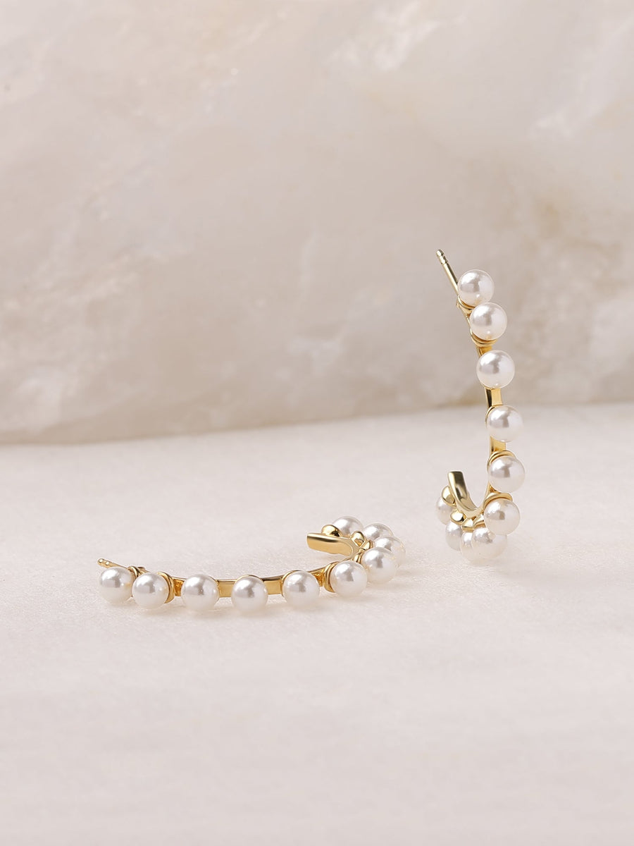 Pearl Studded Half Hoop Earrings