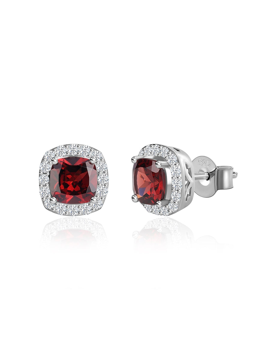 Deep Crimson Red Garnet Silver Studs