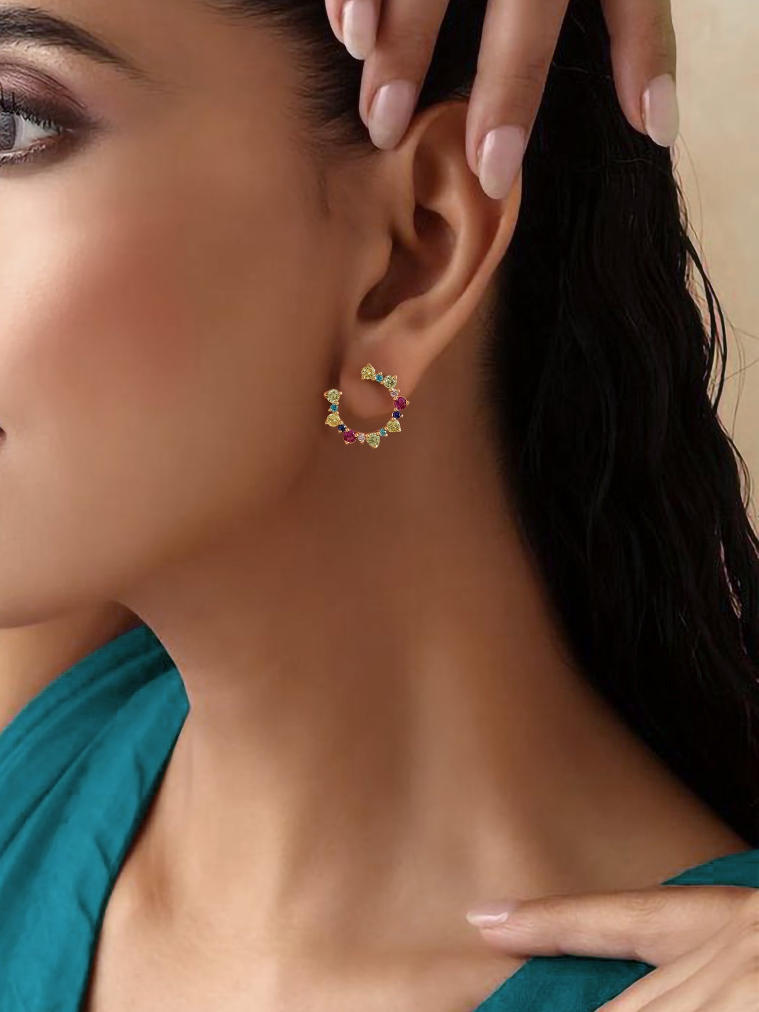 Color Crescent Moon Gold Earrings For Women