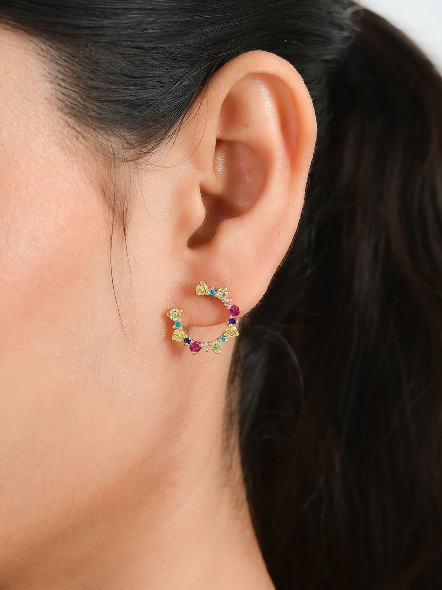 Color Crescent Moon Gold Earrings For Women