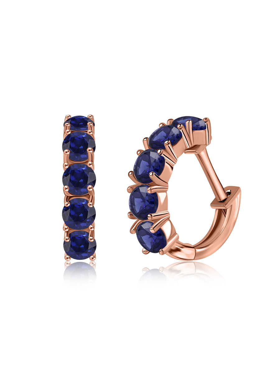 Natural Blue Sapphire Gold Huggie Hoop Earrings