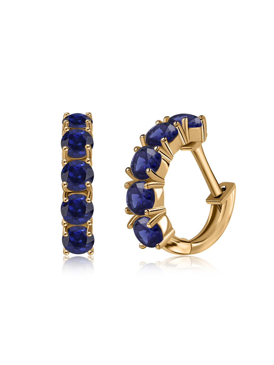 Natural Blue Sapphire Gold Huggie Hoop Earrings