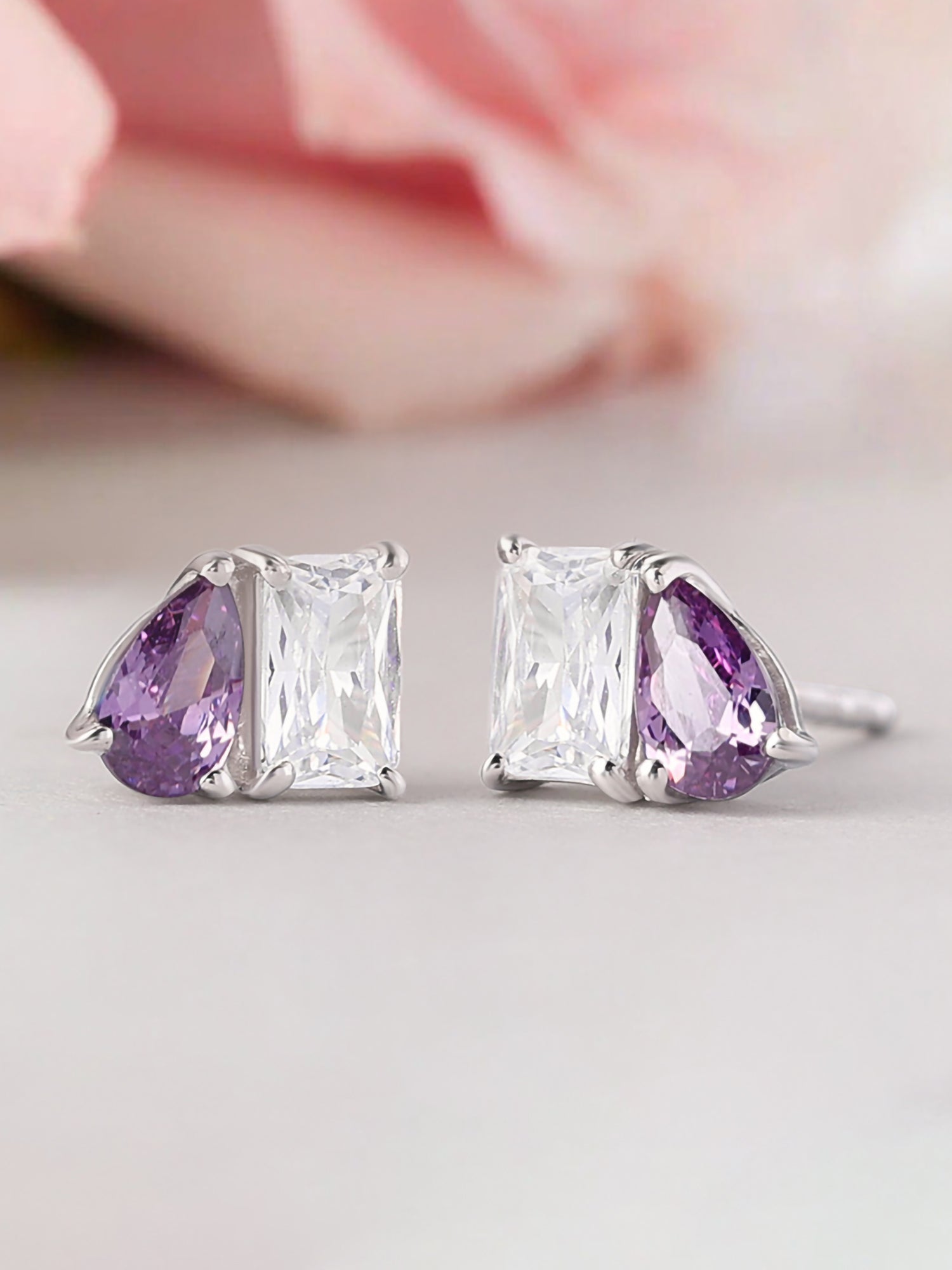 Toi Et Moi Baguette Pear Purple Earrings