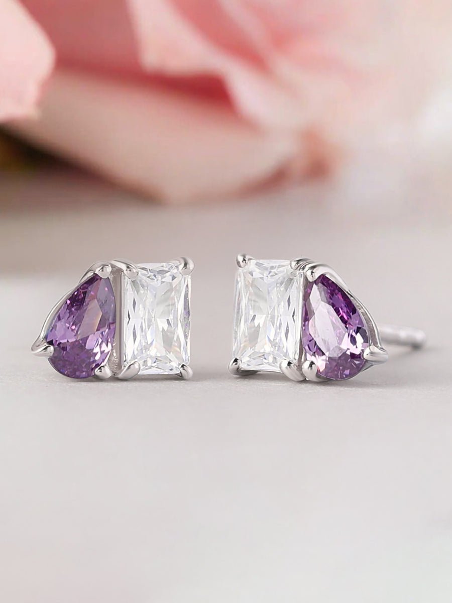 Toi Et Moi Baguette Pear Purple Earrings