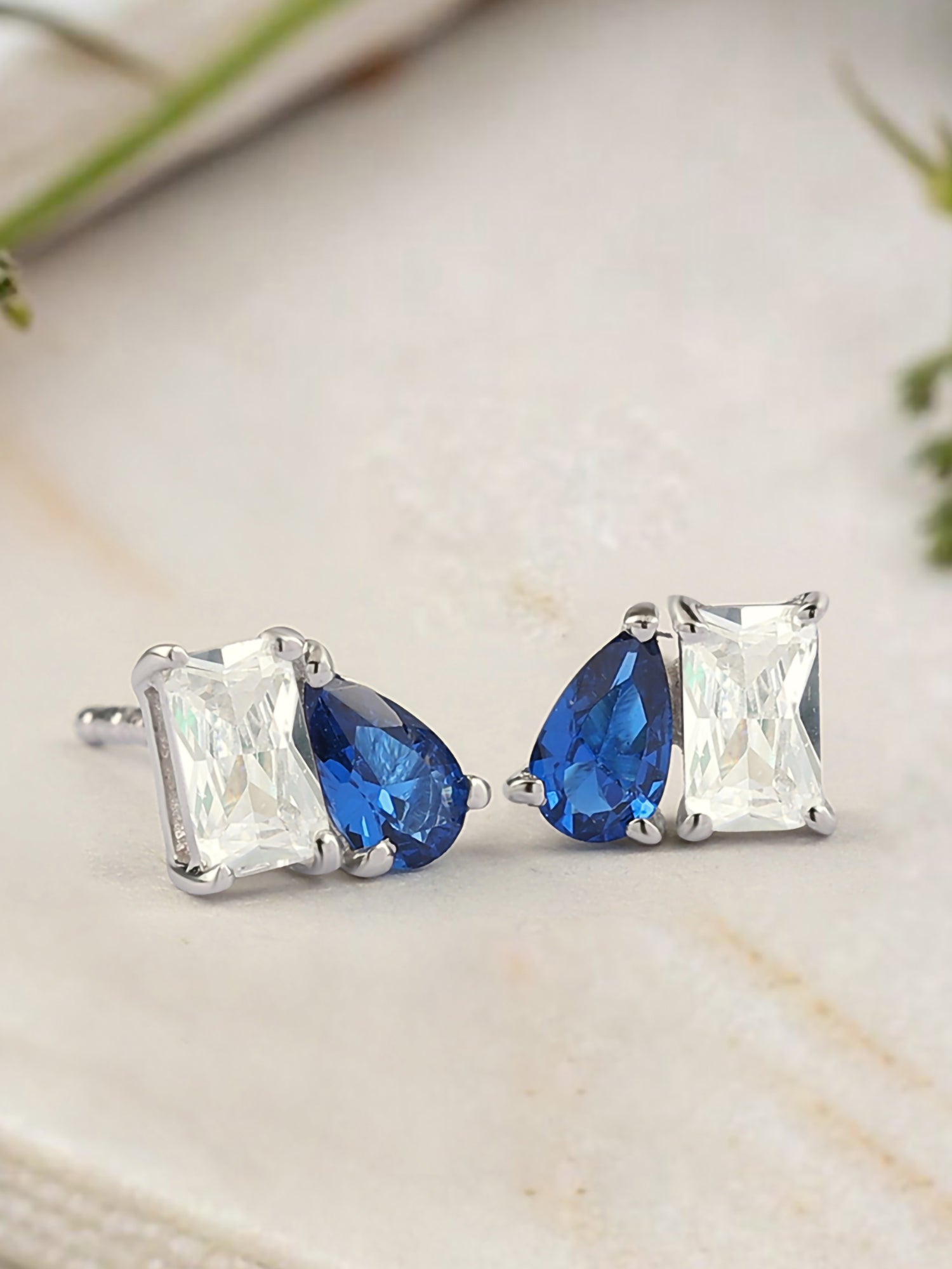 Toi Et Moi Baguette Pear Blue Earrings