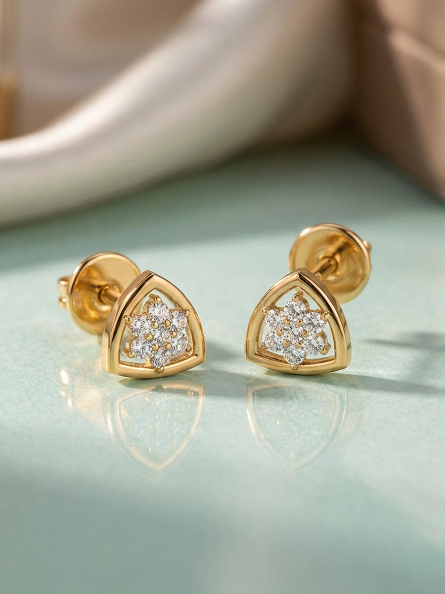 Lab Grown Trillion Diamond Earrings In Gold