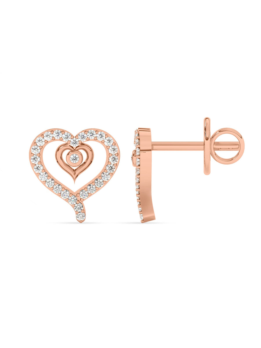 Lab Grown Romance Twin Heart Diamond Earrings In Gold