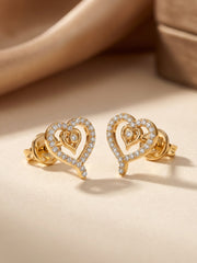 Lab Grown Romance Twin Heart Diamond Earrings In Gold