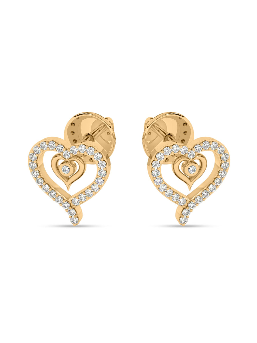 Romance Twin Hearts Diamond Earrings In Yellow Gold_2