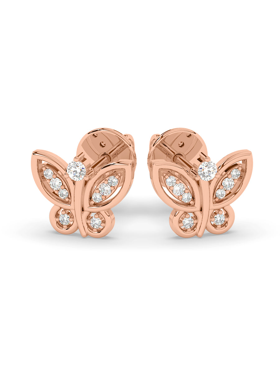 Lab Grown Butterfly Diamond Stud Earrings In Gold