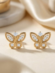 Lab Grown Butterfly Diamond Stud Earrings In Gold