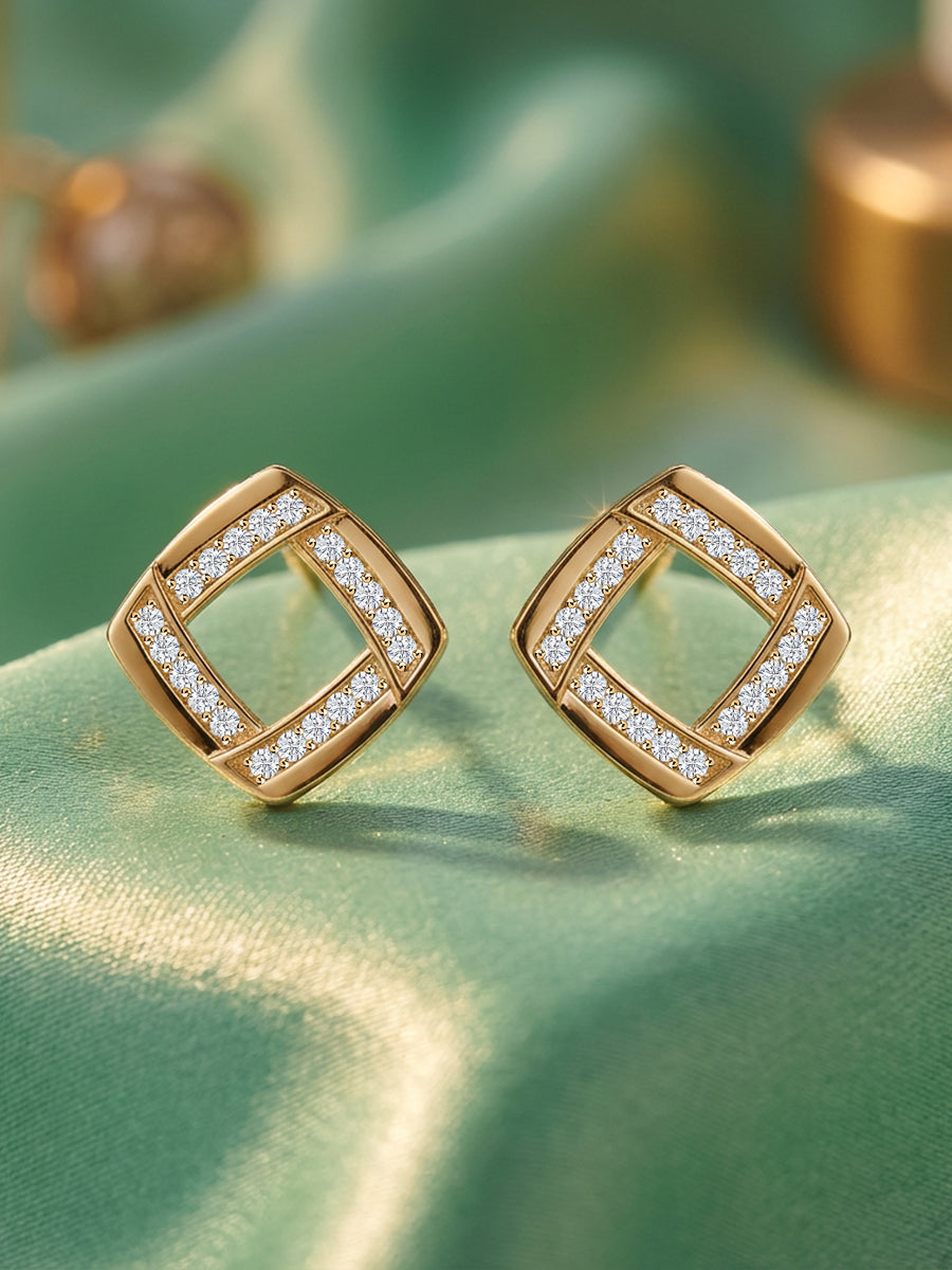 Lab Grown Square Diamond Studs in Gold