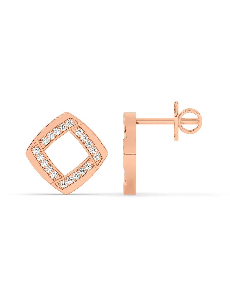 Lab Grown Square Diamond Studs in Gold