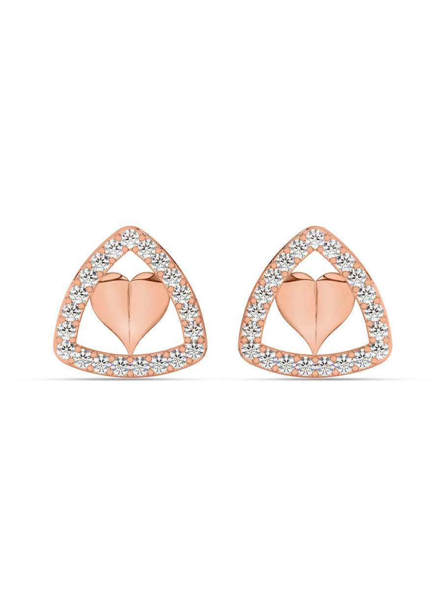 Lab Grown Trillion Heart Diamond Earrings in Gold