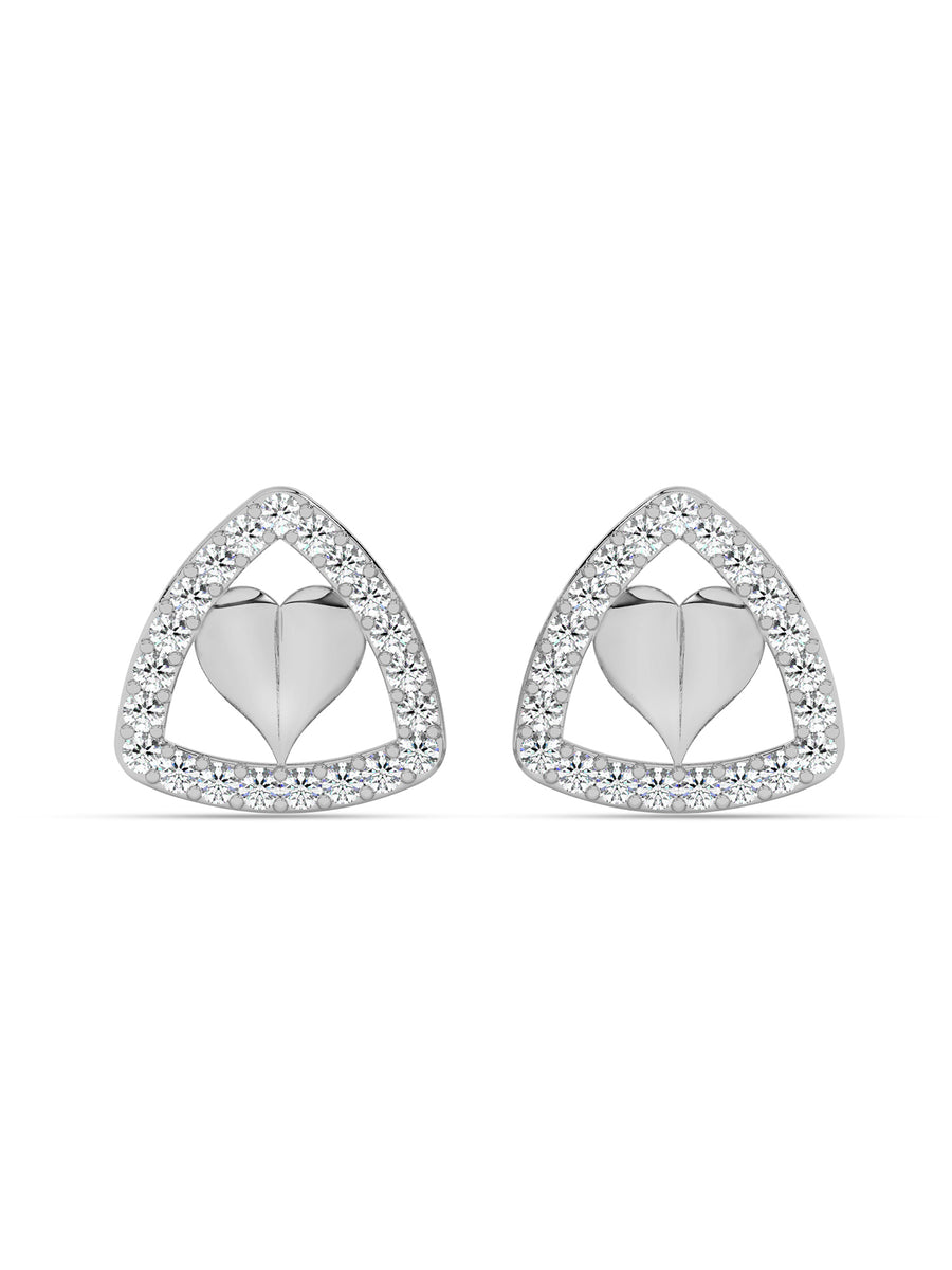 Lab Grown Trillion Heart Diamond Earrings in Gold