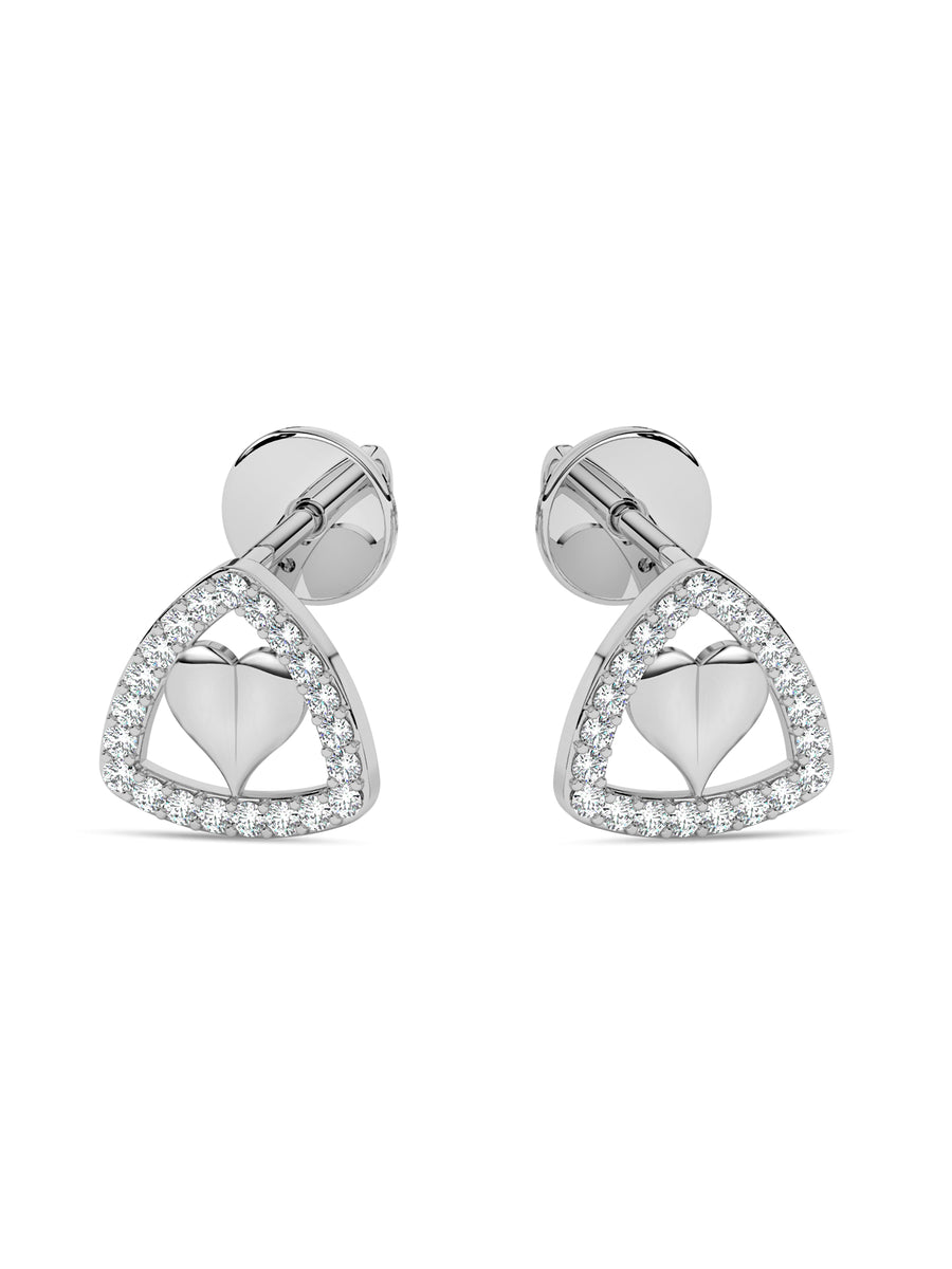 Lab Grown Trillion Heart Diamond Earrings in Gold