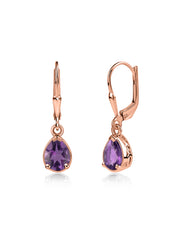Natural African Amethyst Drop Gold Earrings