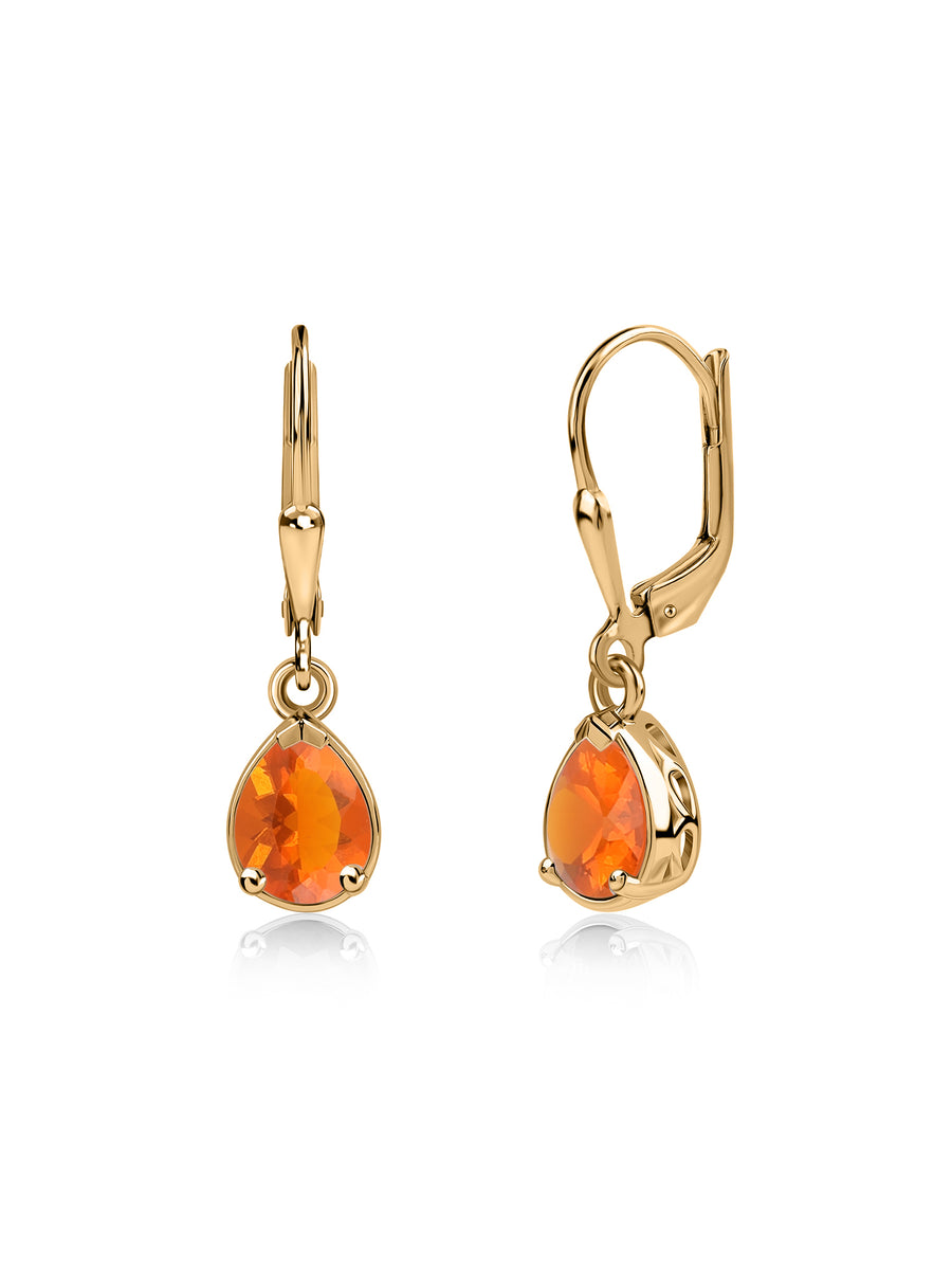 Natural Fire Opal Drop Gold Earrings