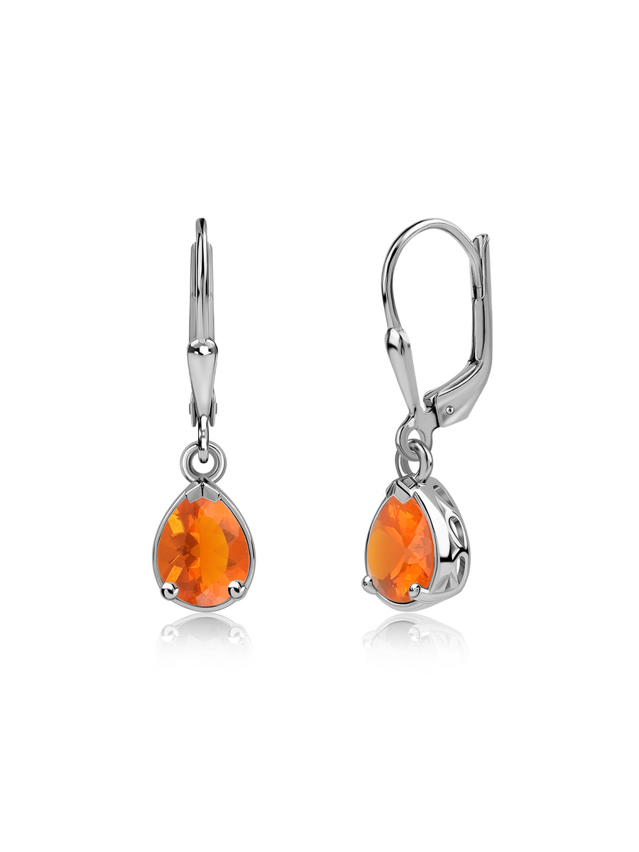 Natural Fire Opal Drop Gold Earrings