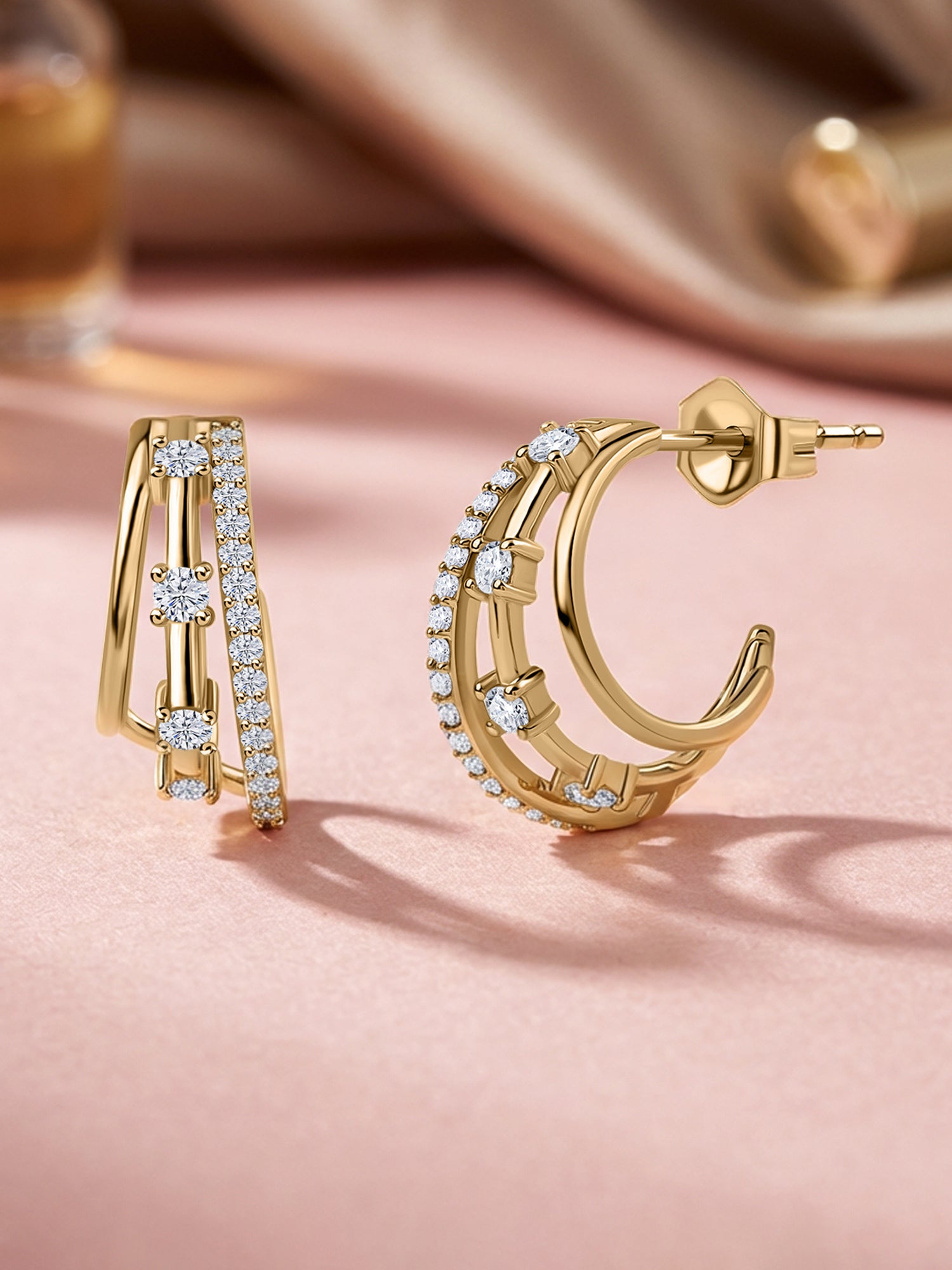 Lab Diamond Gold Huggie Hoop Earrings