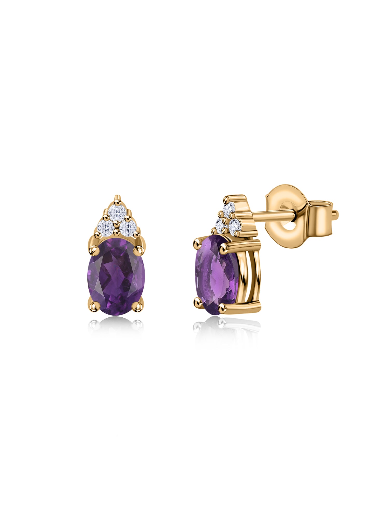 Natural Amethyst Timeless Spark Gold Stud Earrings