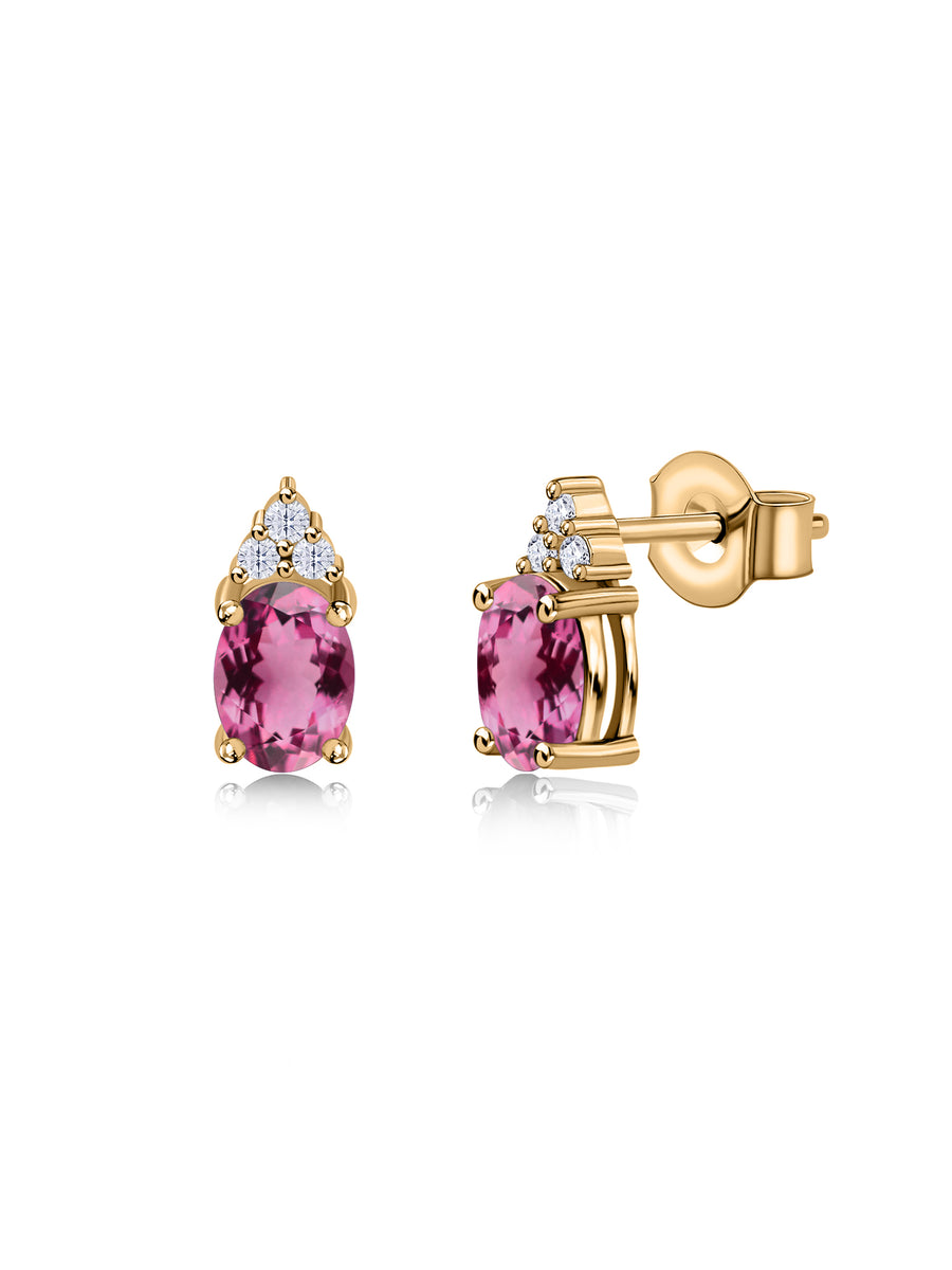 Pink Tourmaline Timeless Spark Gold Stud Earrings