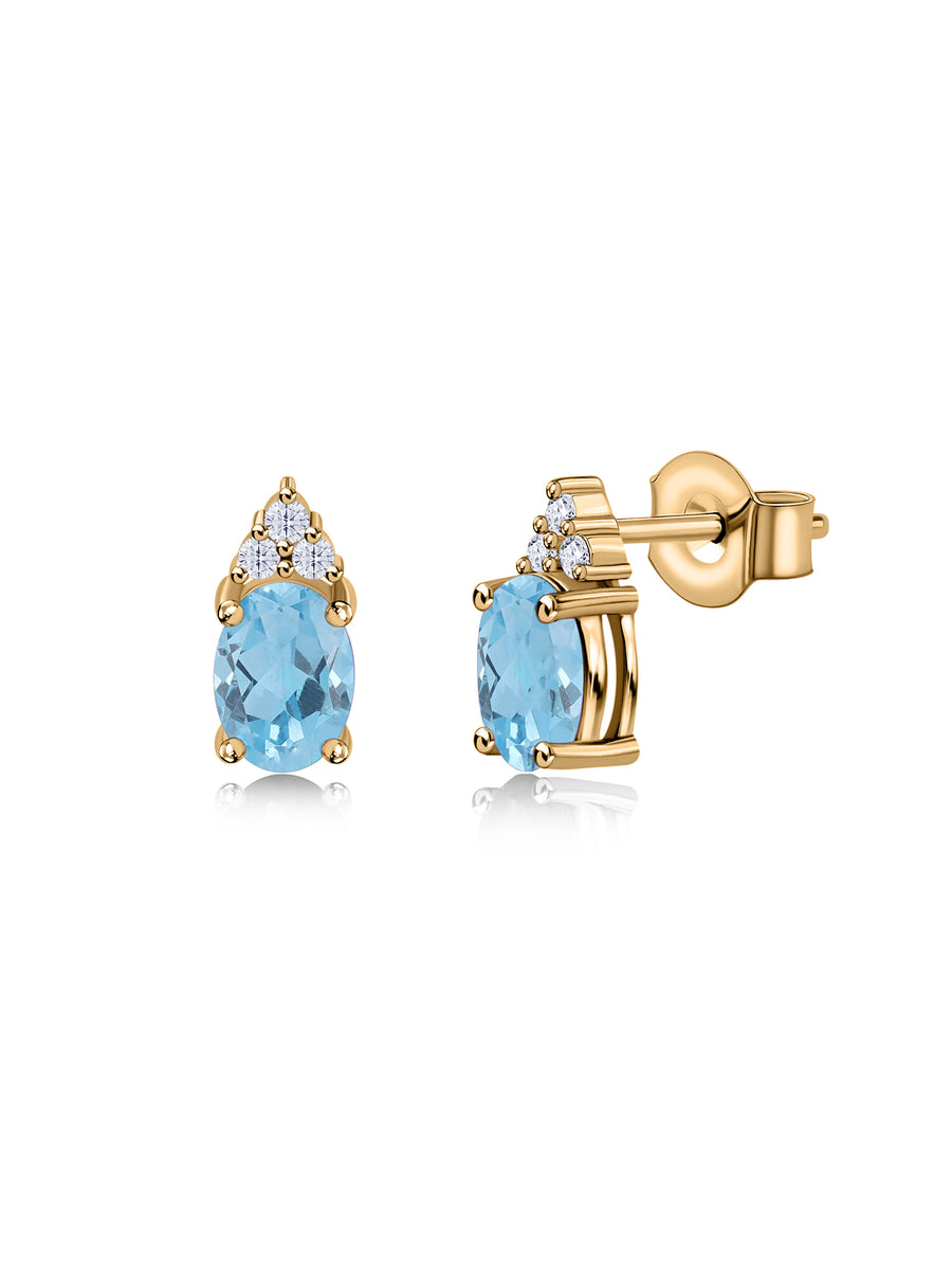 Swiss Blue Topaz Timeless Spark Gold Stud Earrings