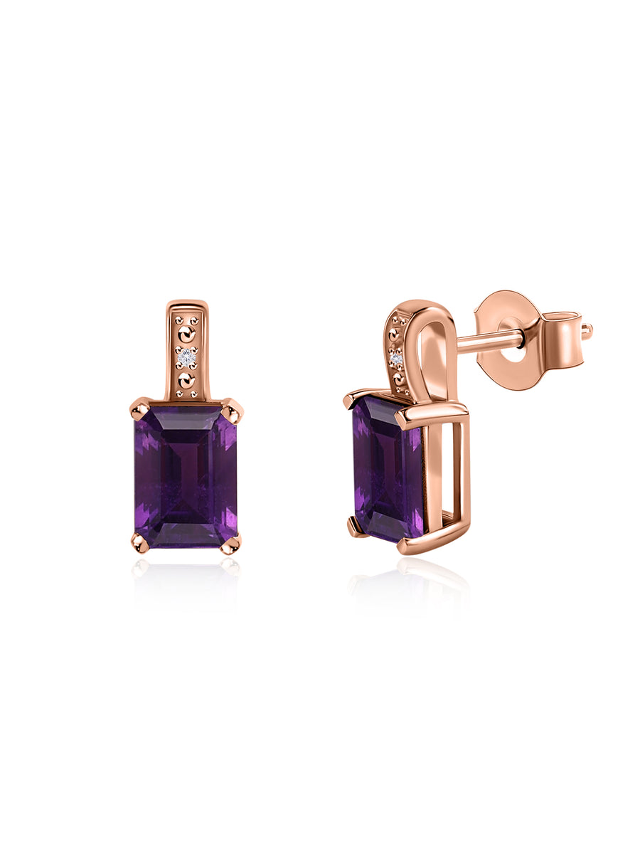 Modern Grace Natural African Amethyst Gold Stud Earrings