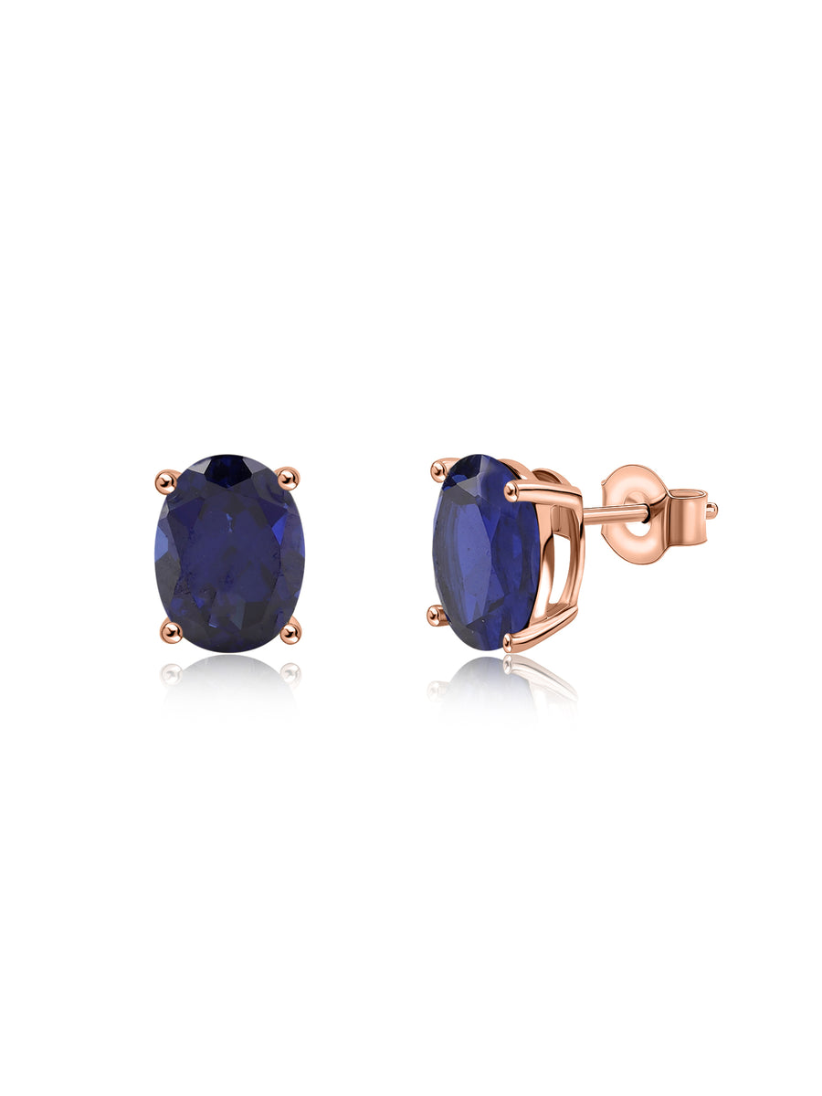Blue Sapphire Oval Gold Earrings