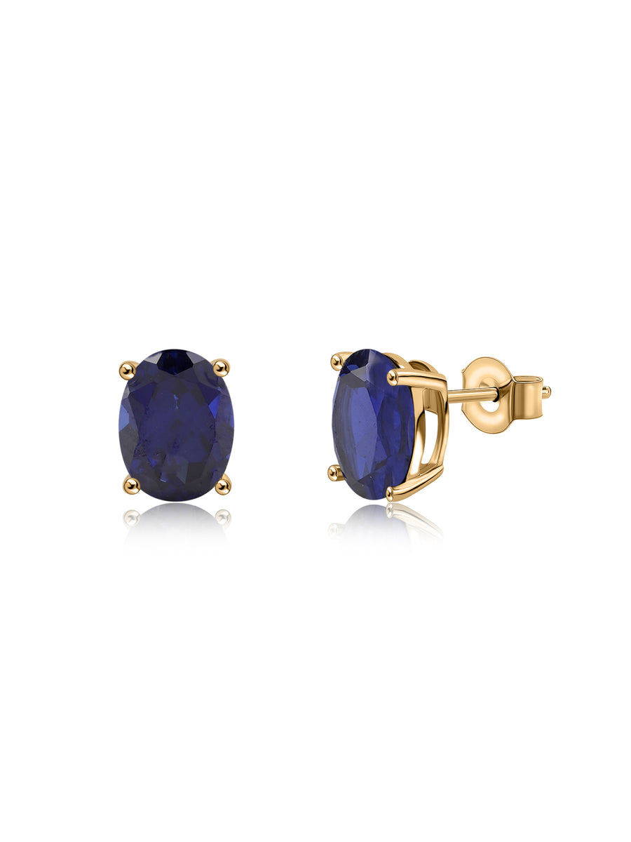 Blue Sapphire Oval Gold Earrings