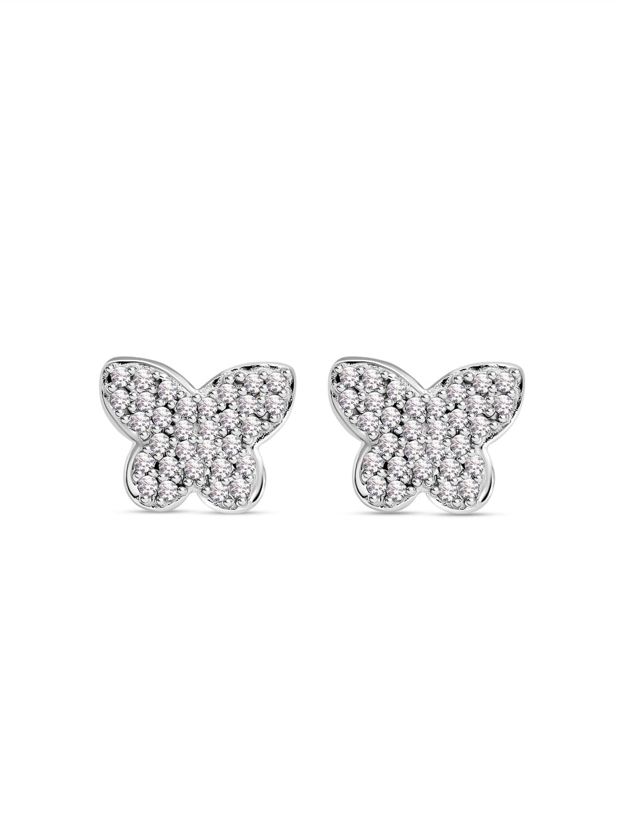 Silver Butterfly Diamond Look Earrings