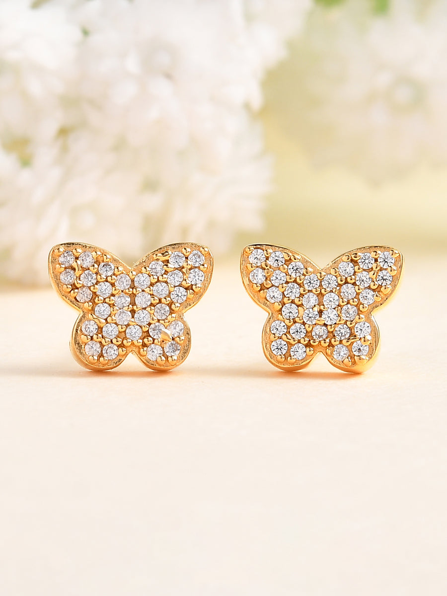 Yellow Gold Plated Silver Butterfly Diamond Look Earrings