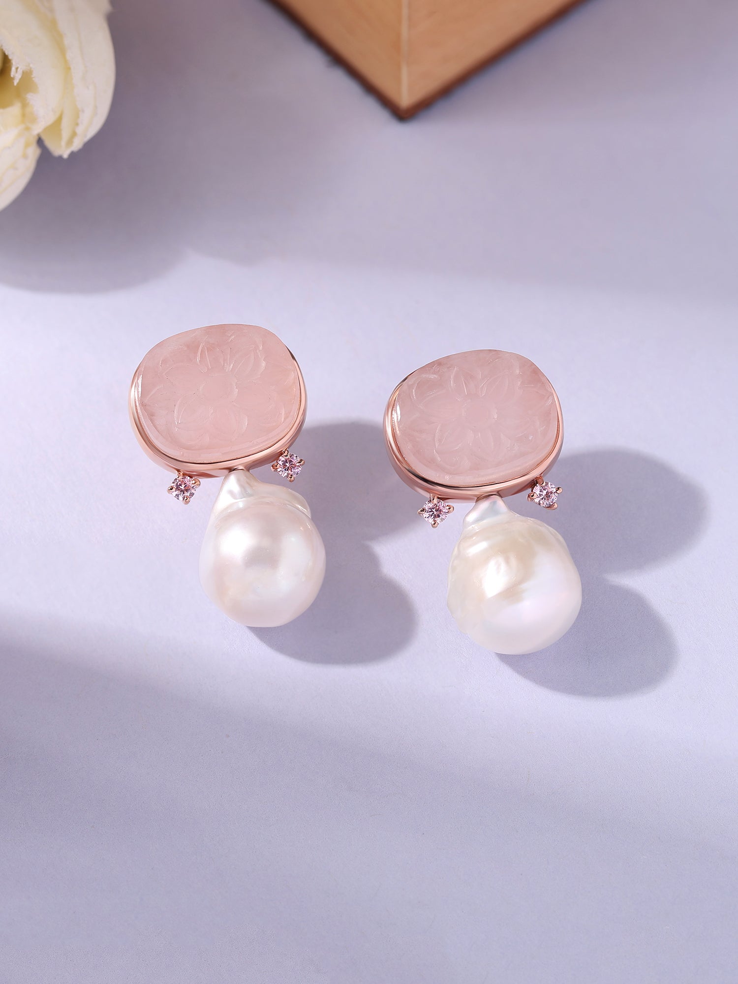 Rose Quartz & Pearl Statement Earrings