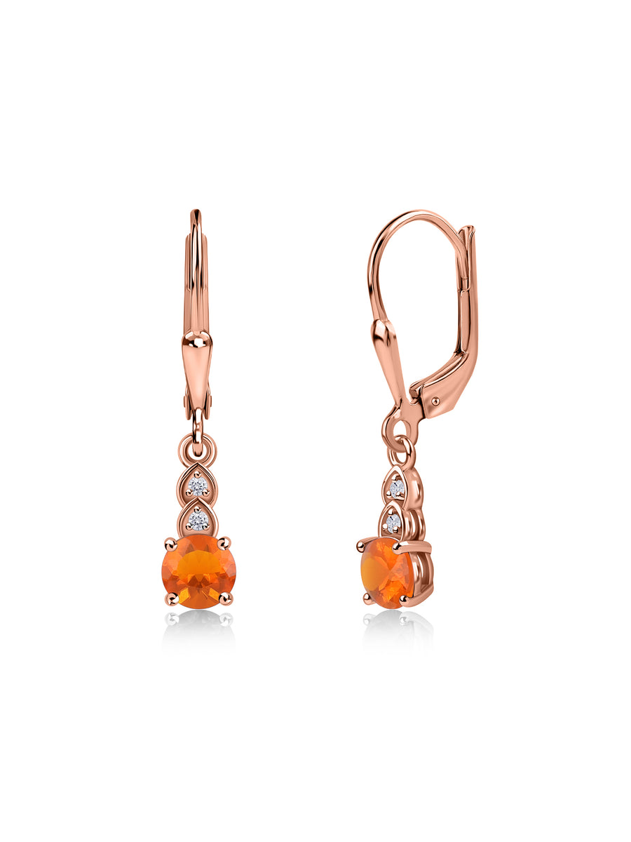 Natural Fire Opal Glow Gold Dangle Earrings