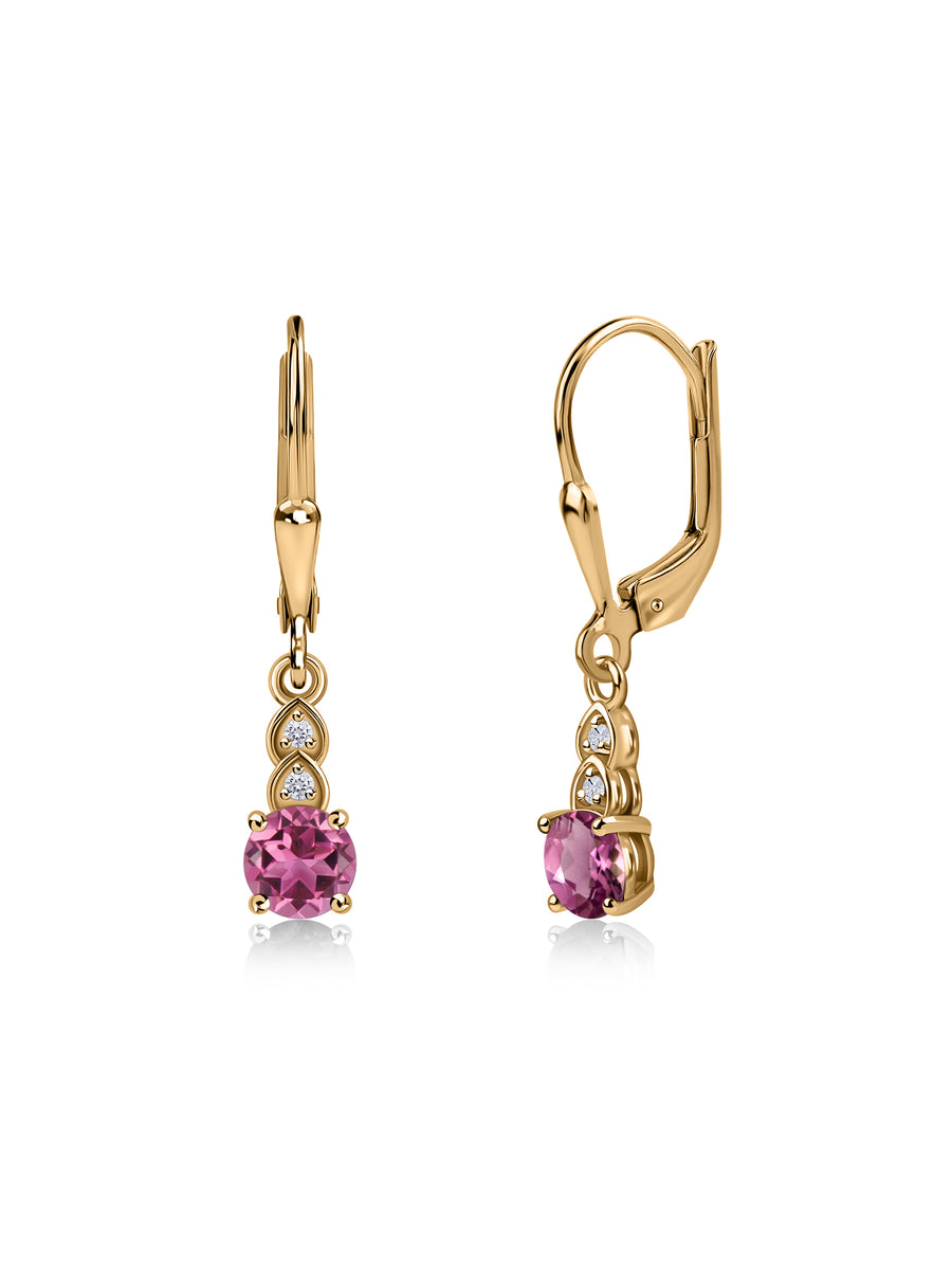 Natural Pink Tourmaline Glow Gold Dangle Earrings