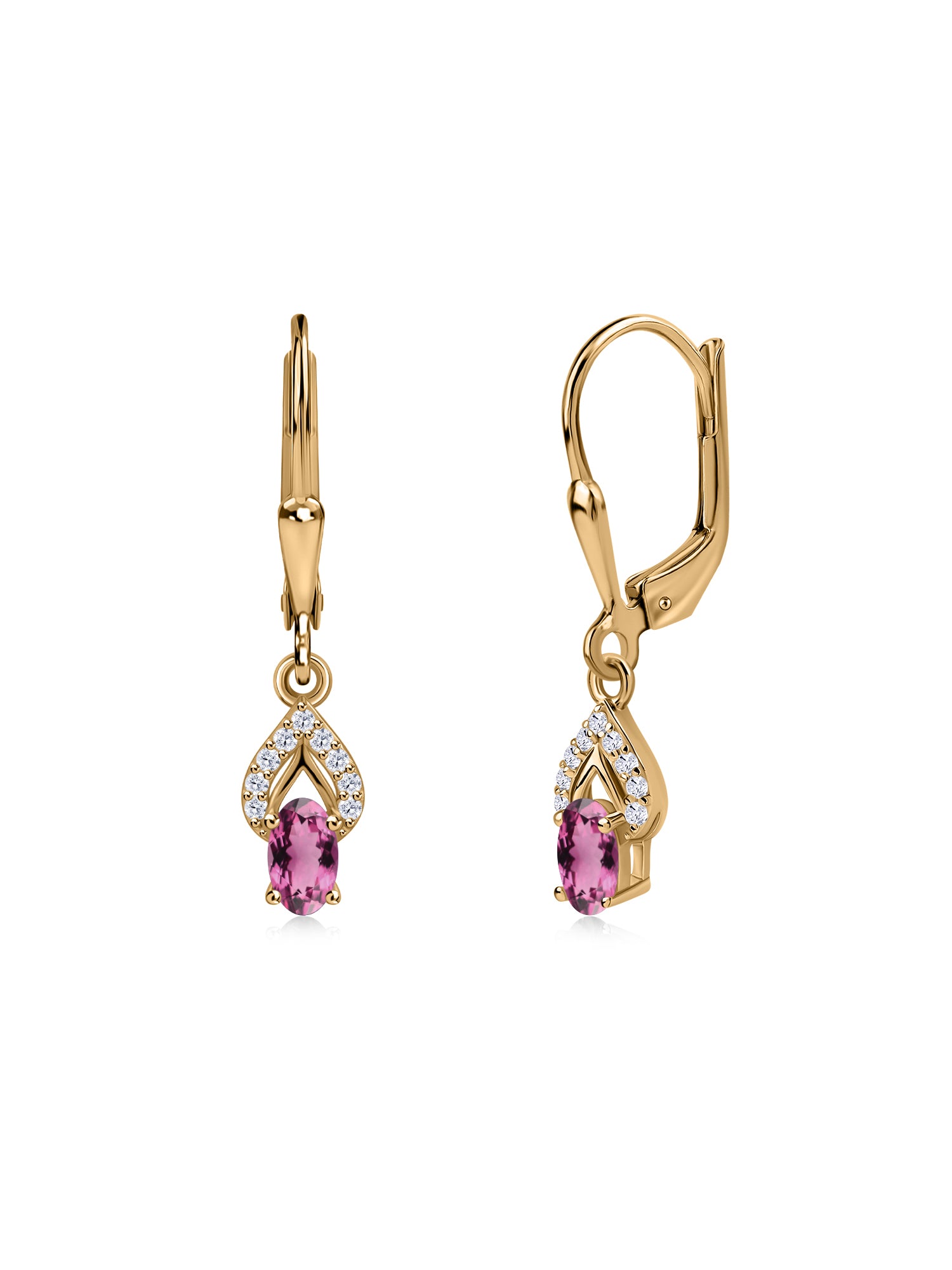 Pink Tourmaline Opal Sparkle Dangle Gold Earrings