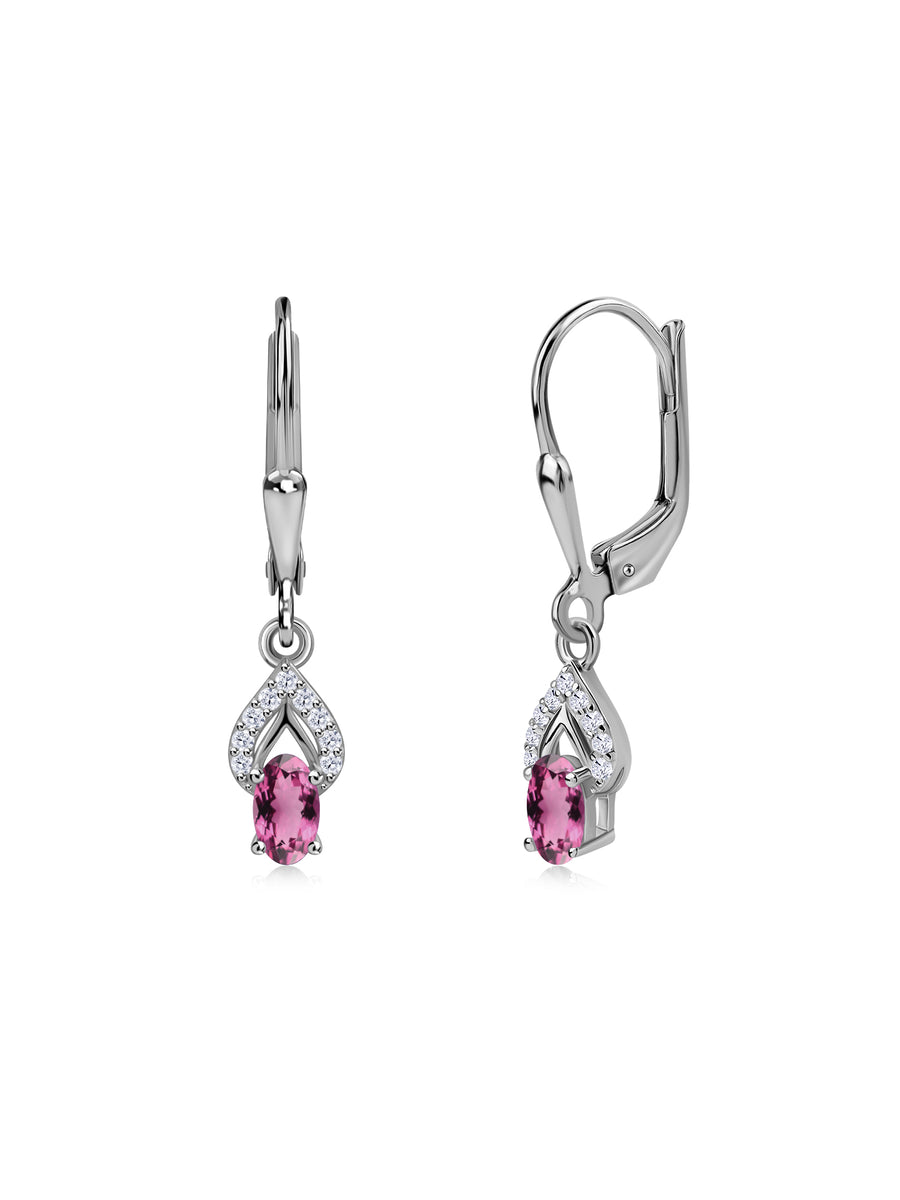 Pink Tourmaline Opal Sparkle Dangle Gold Earrings
