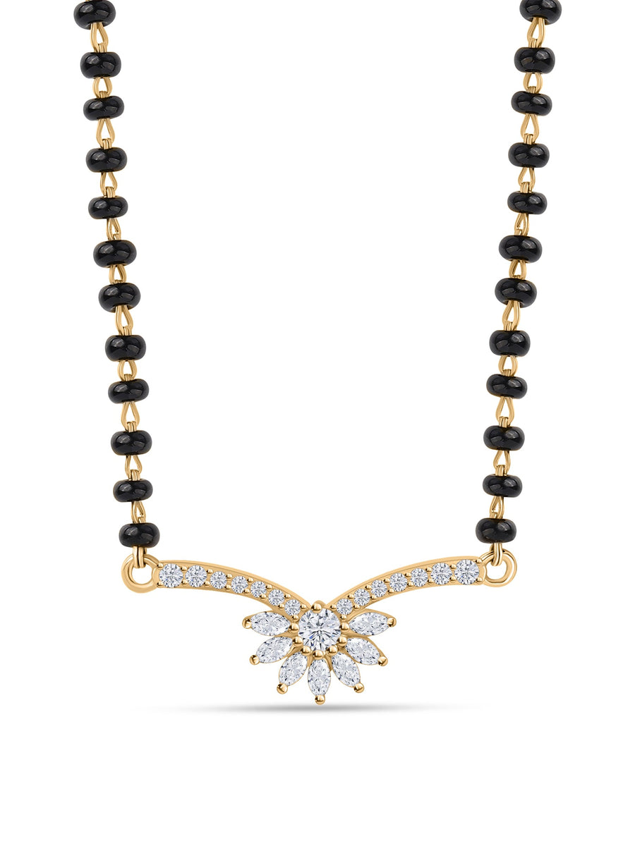 Flower Yellow Gold Diamond Look Mangalsutra For Women