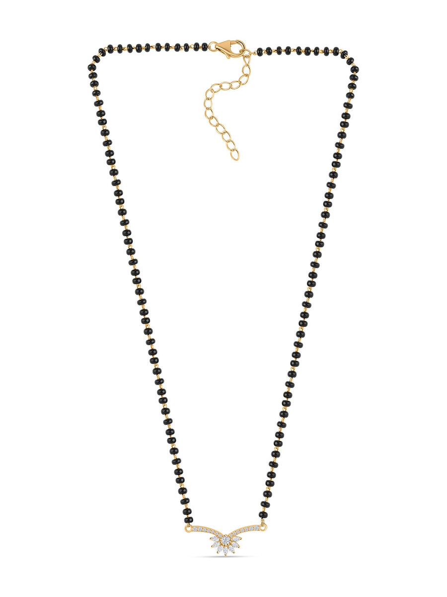 Flower Yellow Gold Diamond Look Mangalsutra For Women