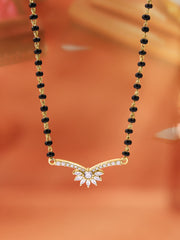 Flower Yellow Gold Diamond Look Mangalsutra For Women