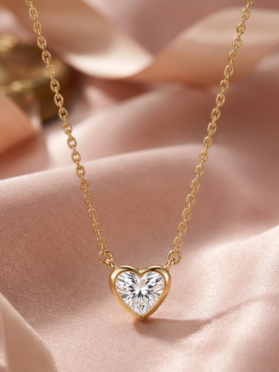 Lab Grown Solitaire Heart Diamond Necklace