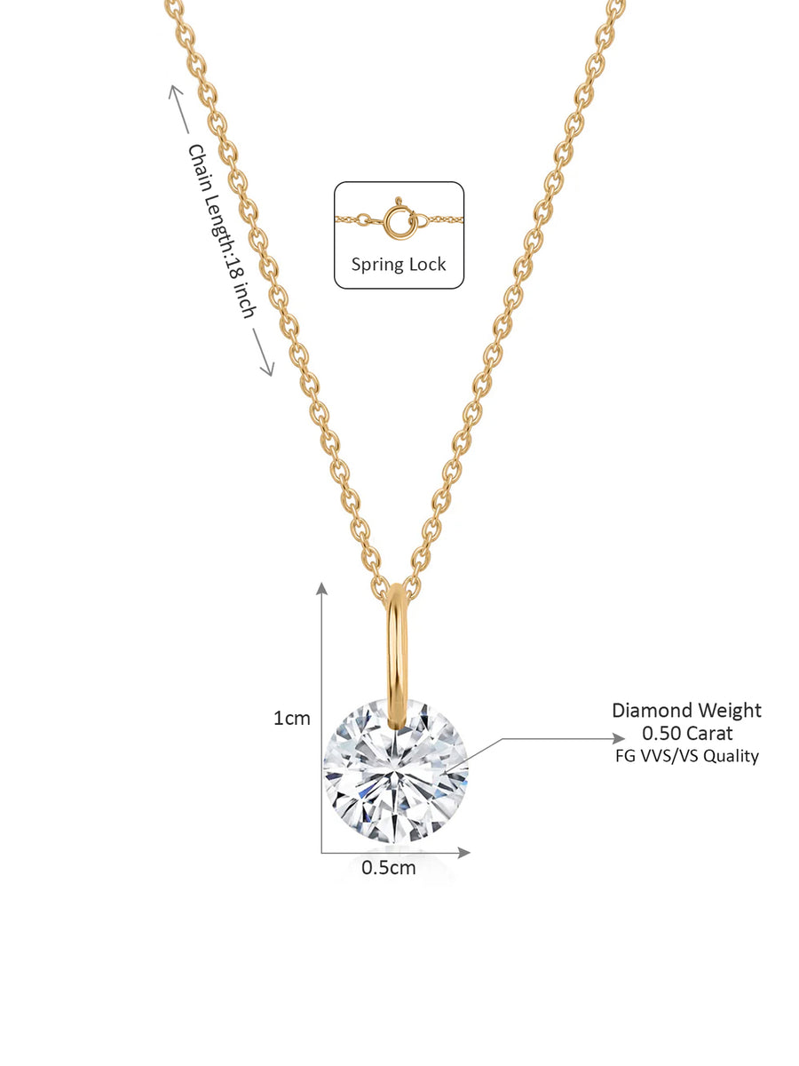 Lab Grown 0.5 Carat Solitaire Diamond Pendant With Chain