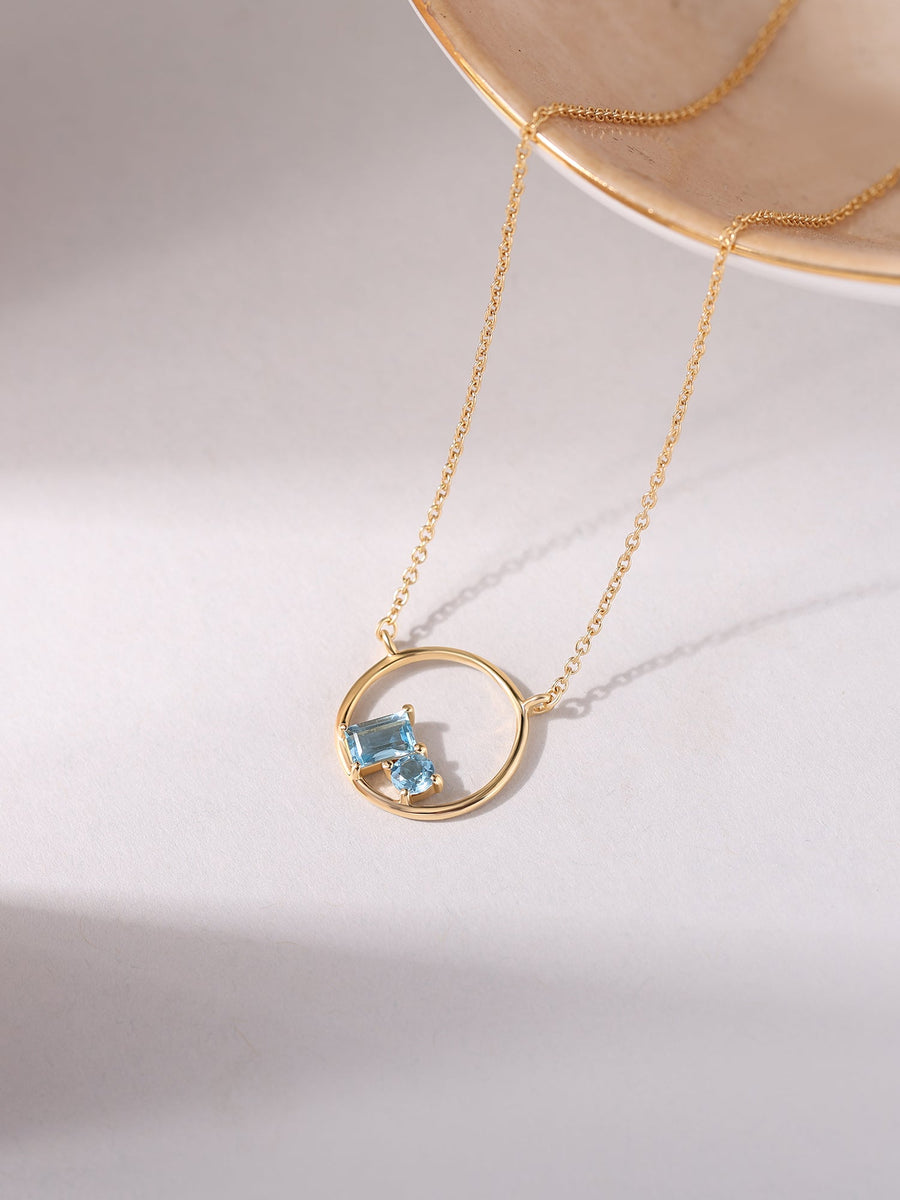 Natural Swiss Blue Topaz Circle Pendant